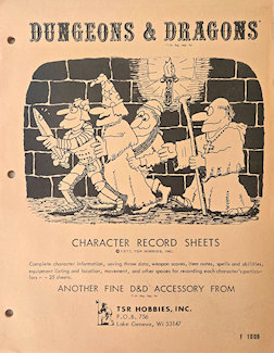1977 Character Record Sheets, 1st printing